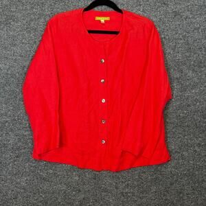 Sigrid Olsen Shirt Womens Medium Orange Coral Chambray Linen Blend‎ Blouse